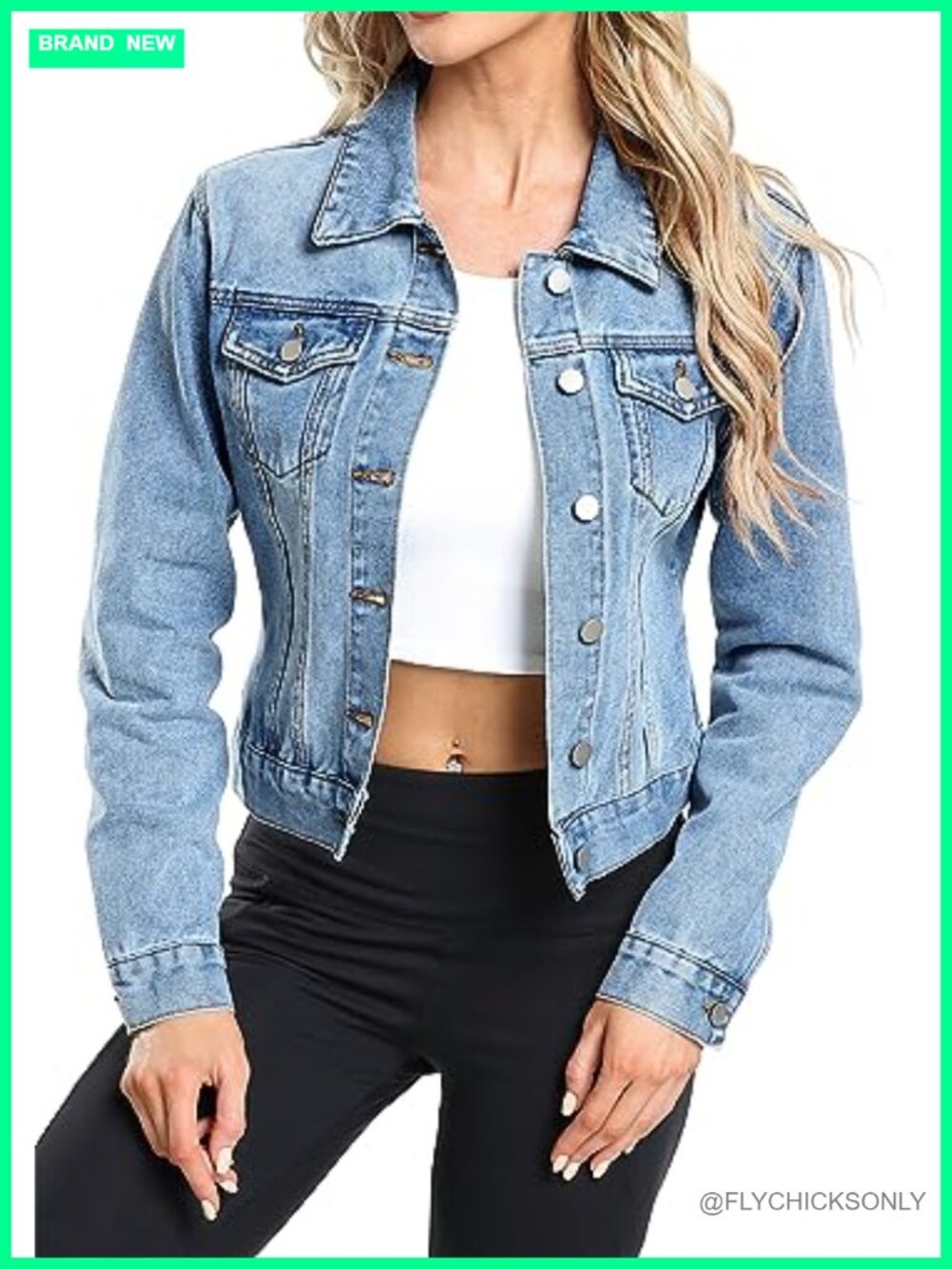 Women's Cropped Denim Jacket 100% Cotton Button Down Jean Shacket with Pockets